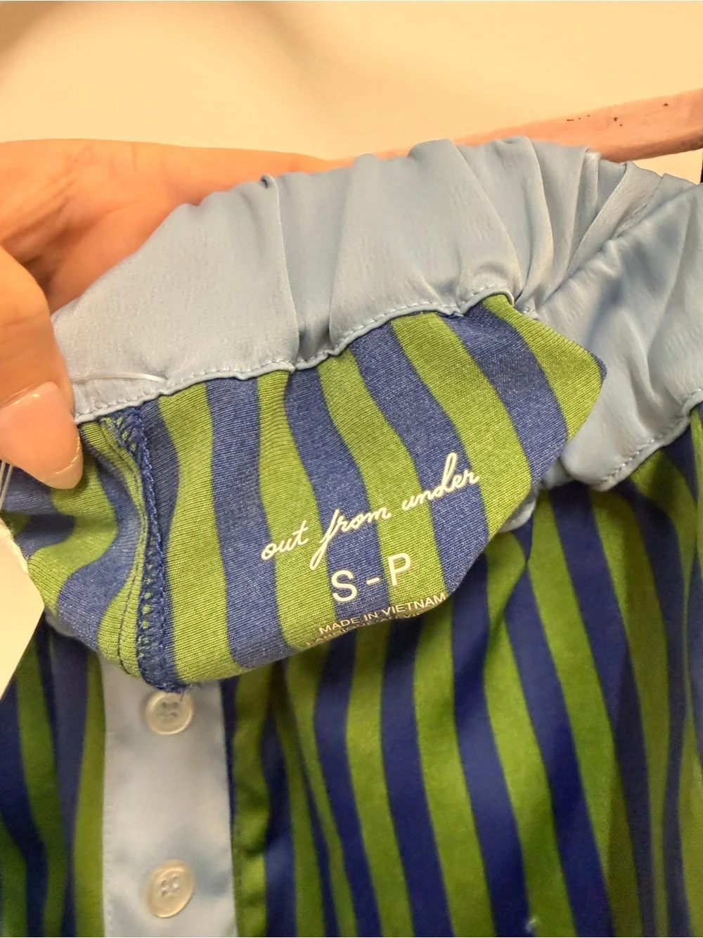 Urban Outfitters Green and Blue Striped Satin Pajama Shorts